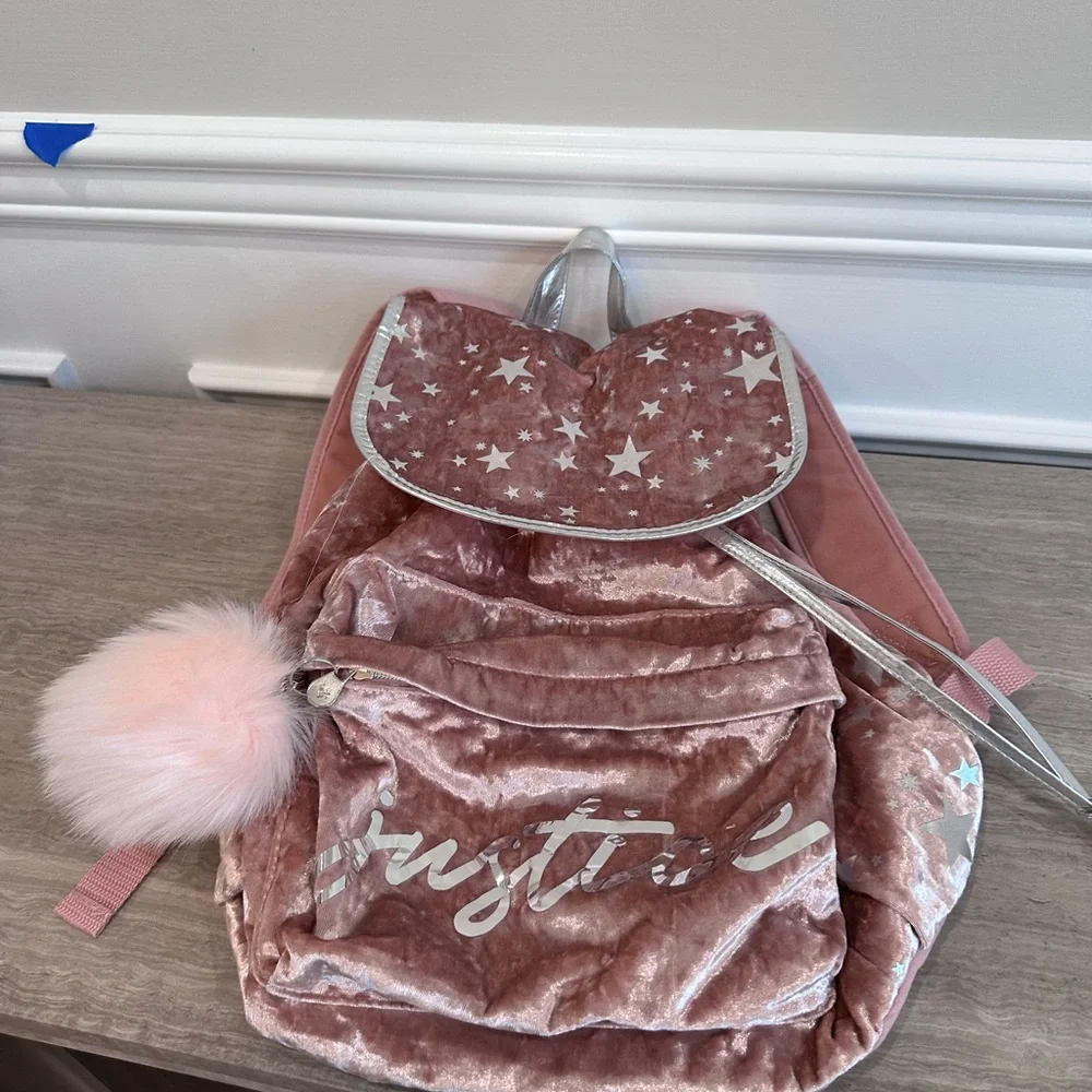 Justice Pink Velvet Backpack and pouch Set